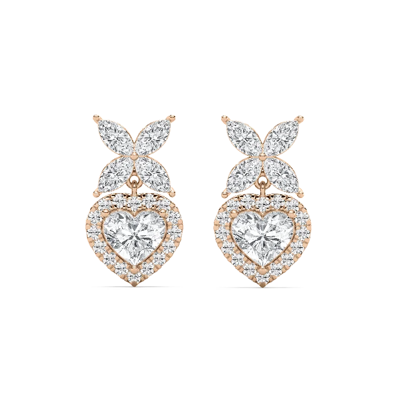 Women’s silver stud earrings-Marquise Petal Heart Drop Earrings