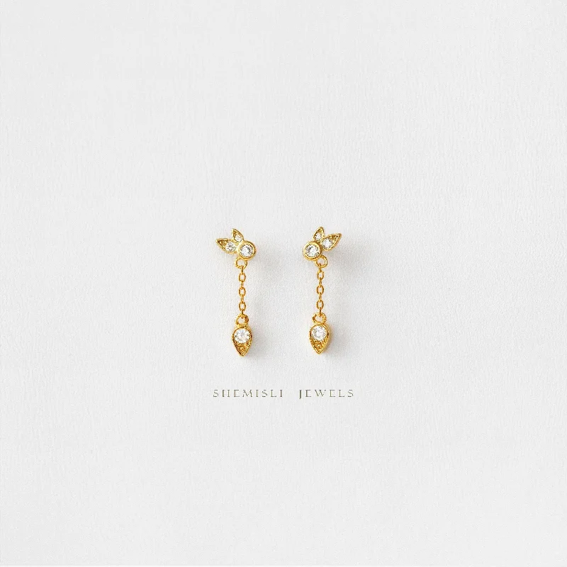 Women’s gold stud earrings-Dangle Stud Earrings, Gold, Silver SHEMISLI - SS138 LR