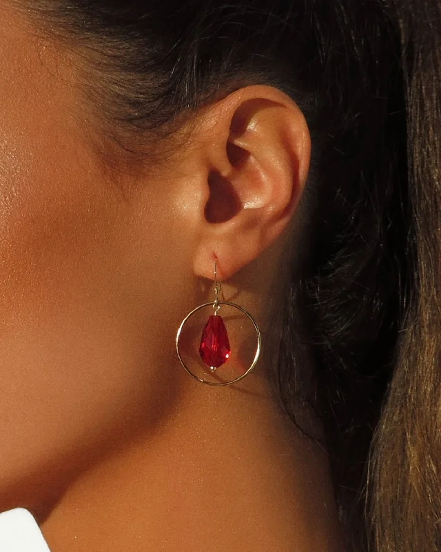 Women’s crystal earrings-Red Teardrop Centre Earrings