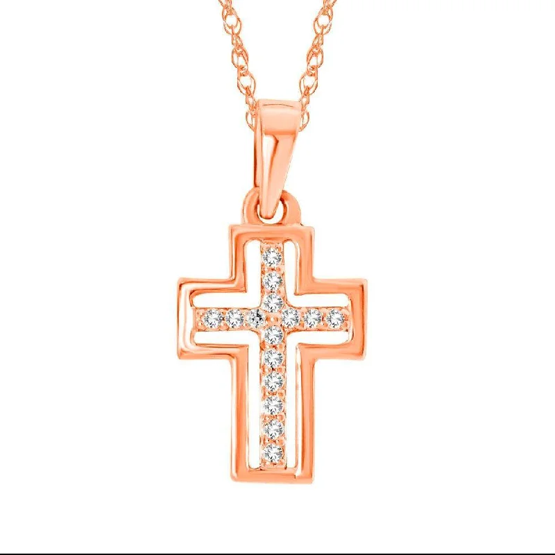 Women’s infinity necklace-10K Rose Gold 1/20 Ctw Diamond Cross Pendant