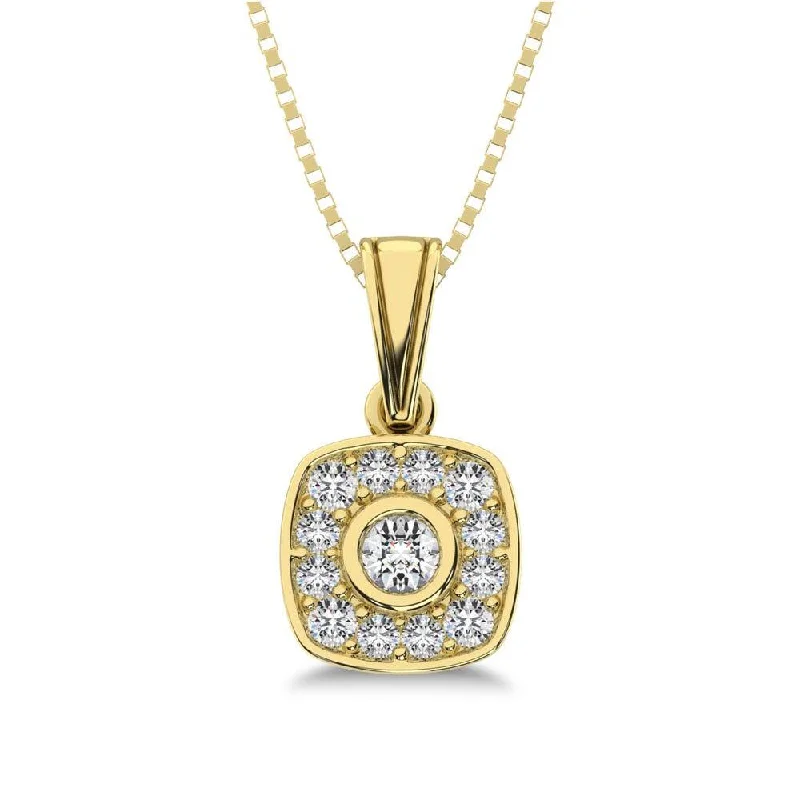 Women’s personalized pendant necklace-10K Yellow Gold 1/6 Ct.Tw. Diamond Square Shape Pendant