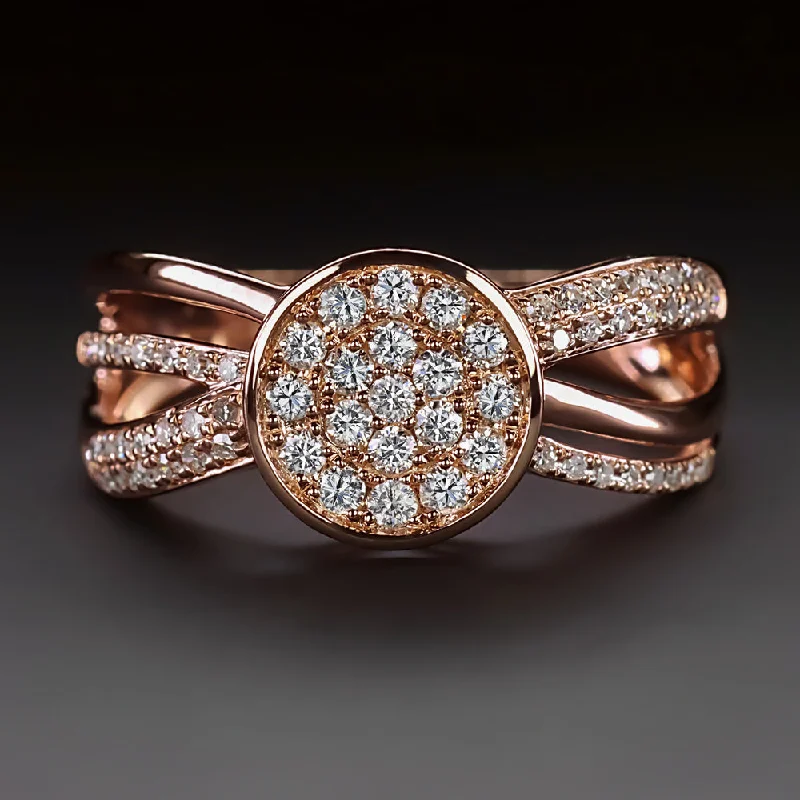 Women’s diamond band engagement ring-DESIGNER DIAMOND COCKTAIL RING PAVE SPLIT SHANK BIG VINTAGE EFFY 14k ROSE GOLD