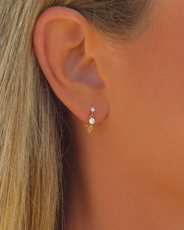 Women’s minimalist gold earrings-Double Mini CZ Chain Stud Earrings - 14k Yellow Gold Fill