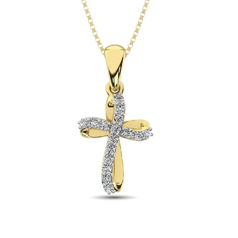 Women’s diamond pendant necklace-10K Yellow Gold 1/10 Ctw Diamond Cross Pendant