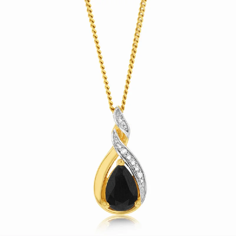 Women’s fashion statement necklace-9ct Yellow Gold Diamond And Sapphire Slider Pendant