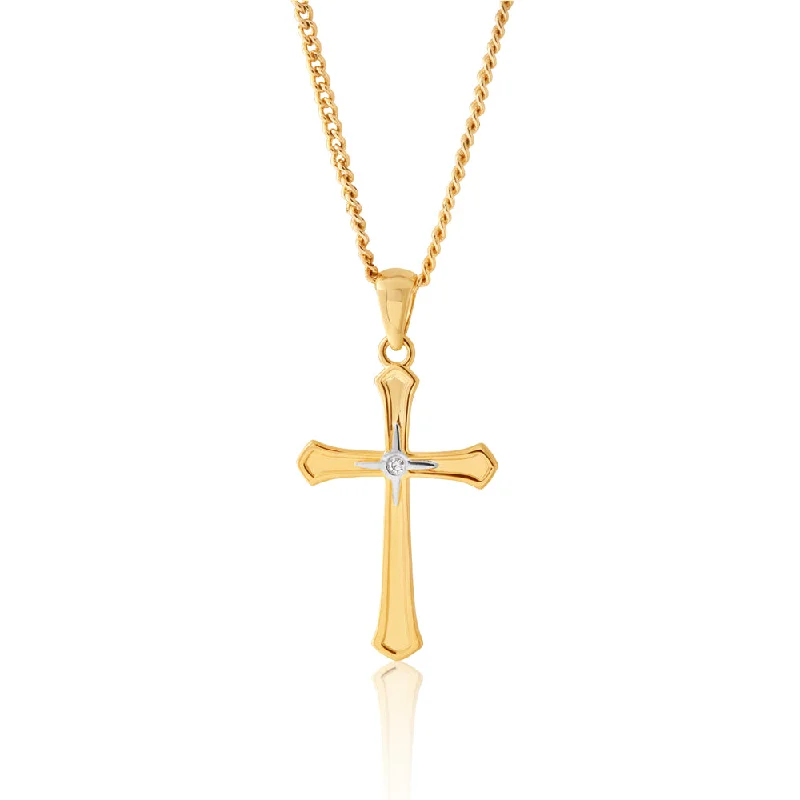 Women’s star necklace-9ct Yellow Gold Diamond Cross Pendant