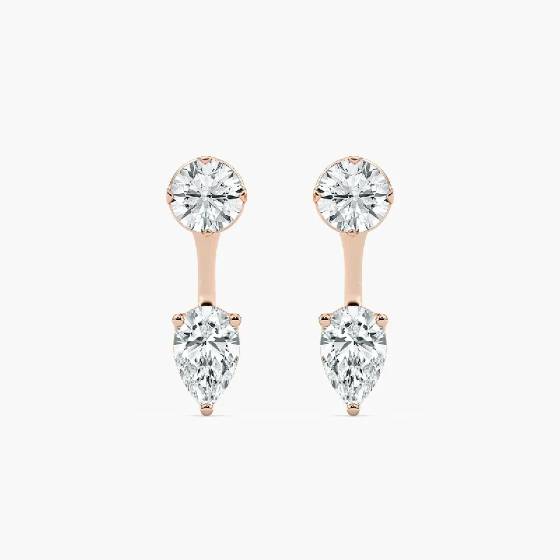 Women’s stud diamond earrings-Round and Pear Lab-Diamond Earring Jackets