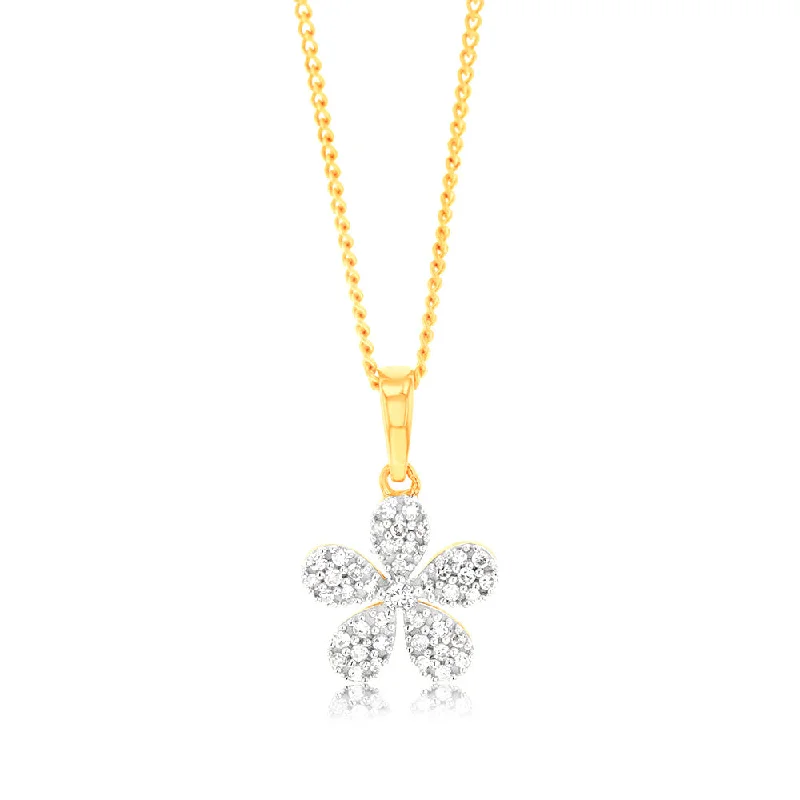 Women’s dainty necklace-1/10 Carat Diamond Flower Pendant in 9ct Yellow Gold