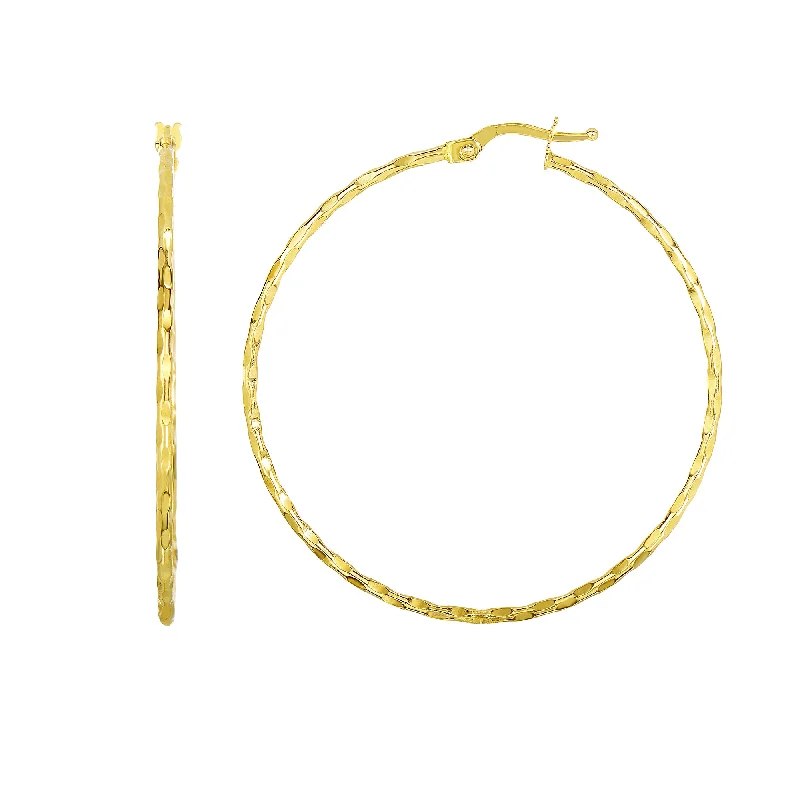 Women’s hoop earrings-14K Yellow Gold Shiny Round Hoop Earrings, Diameter 45mm