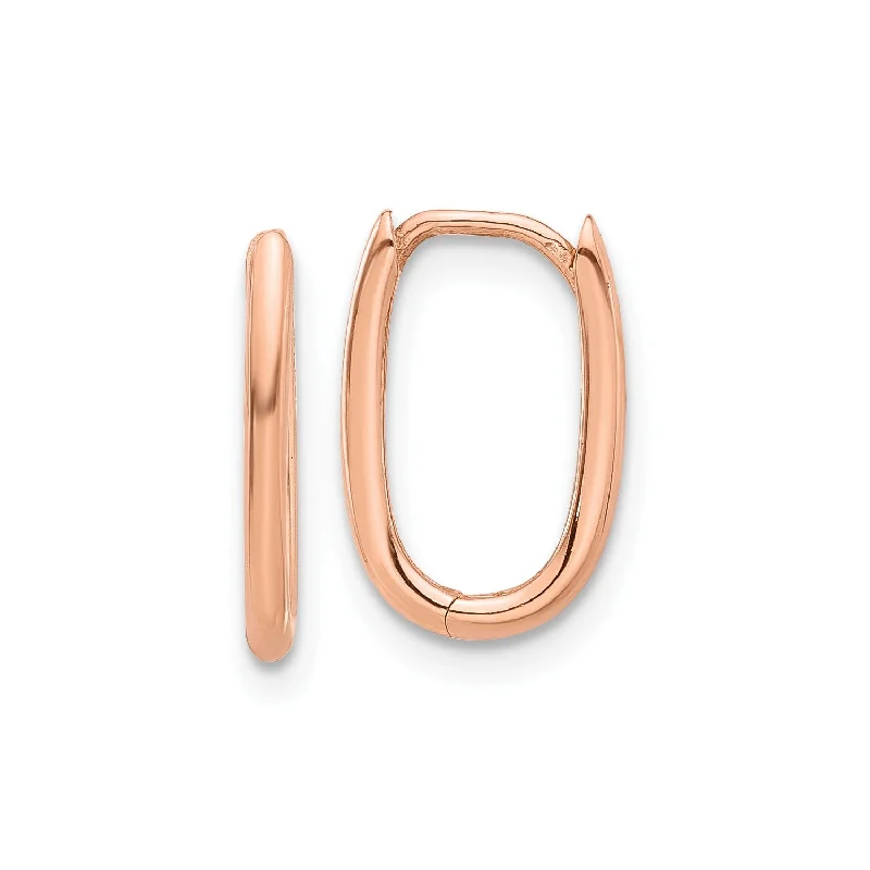 Women’s drop pearl earrings-14K Real Rose Gold High Polished Oval Hinged Hoop Earrings, 13mm