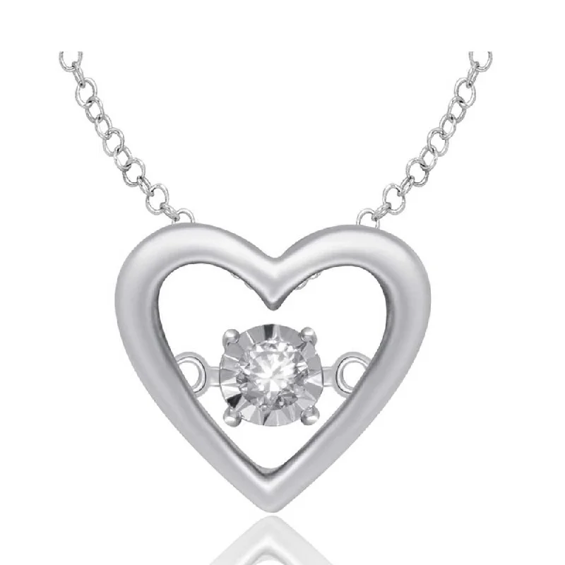 Women’s flower necklace-Sterling Silver Moving Diamond Accent Heart Pendant