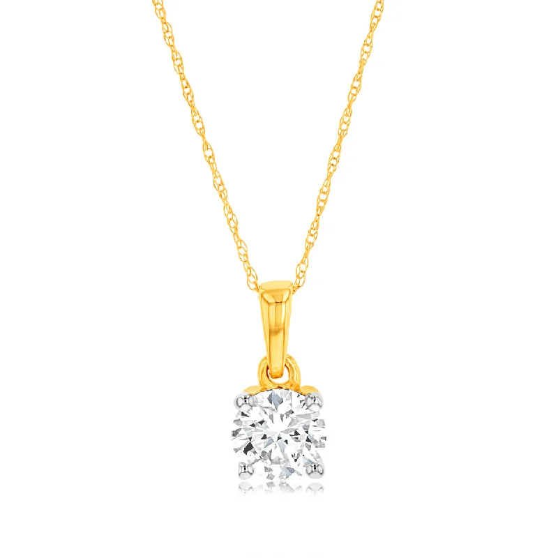 Women’s silver heart necklace-Luminesce Lab Grown 1 Carat Diamond Solitaire Pendant on 9ct Yellow Gold Adjustable Chain