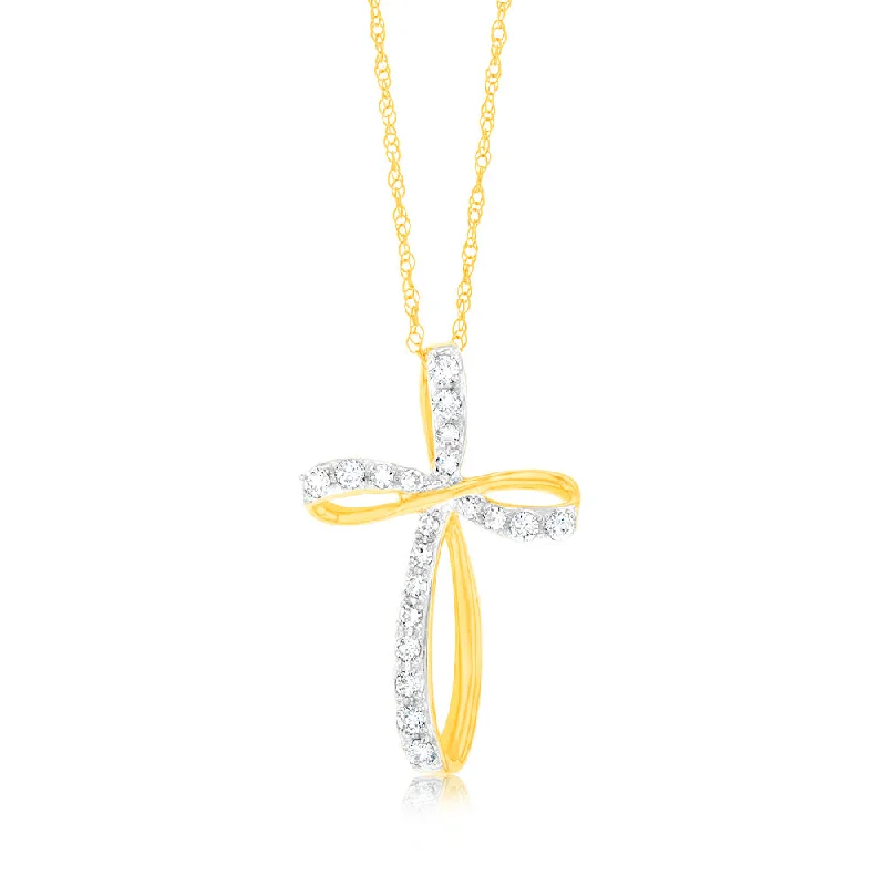 Women’s sterling silver necklace-9ct Yellow Gold Lab Grown Cross Infinity Diamond Pendant