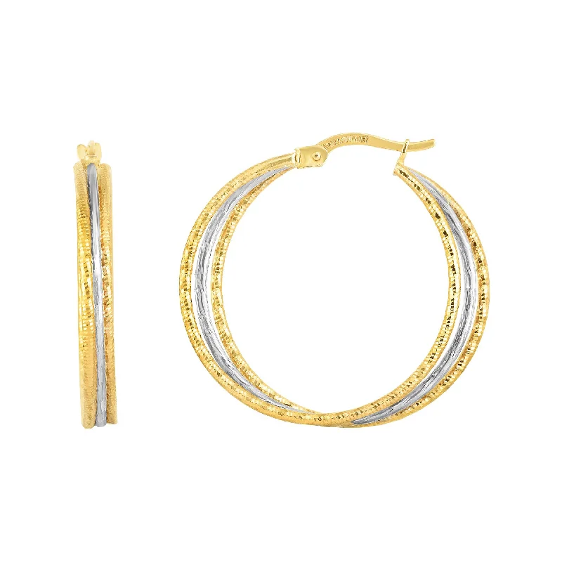 Women’s luxury diamond earrings-14K Gold Yellow And White Finish Hoop Earrings, Diameter 30mm