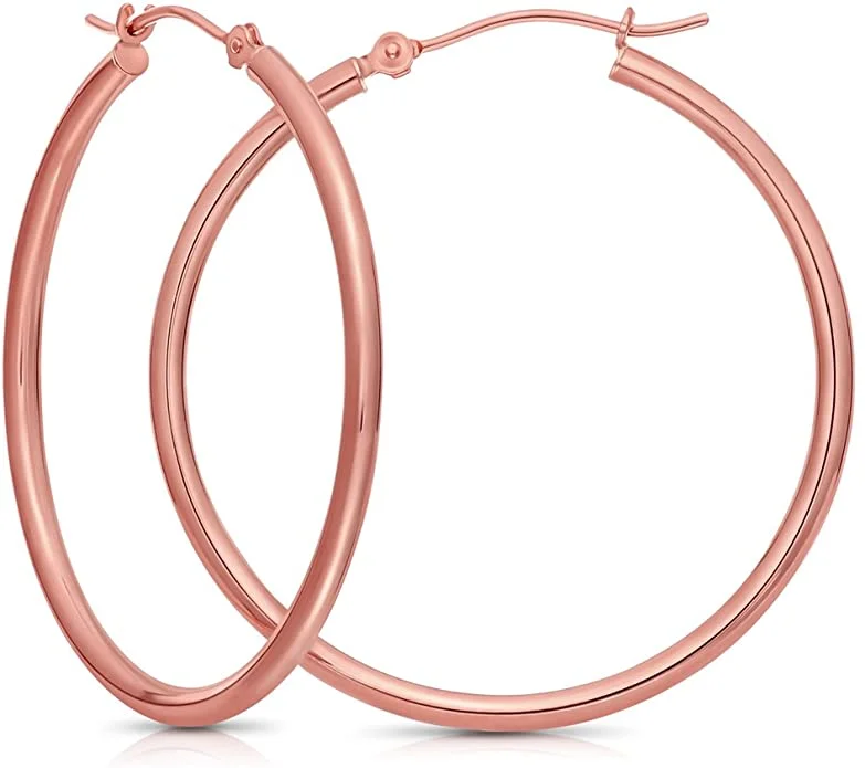 Women’s gold chain earrings-14k Rose Gold 2mm Polished Round Tube Hoop Earrings