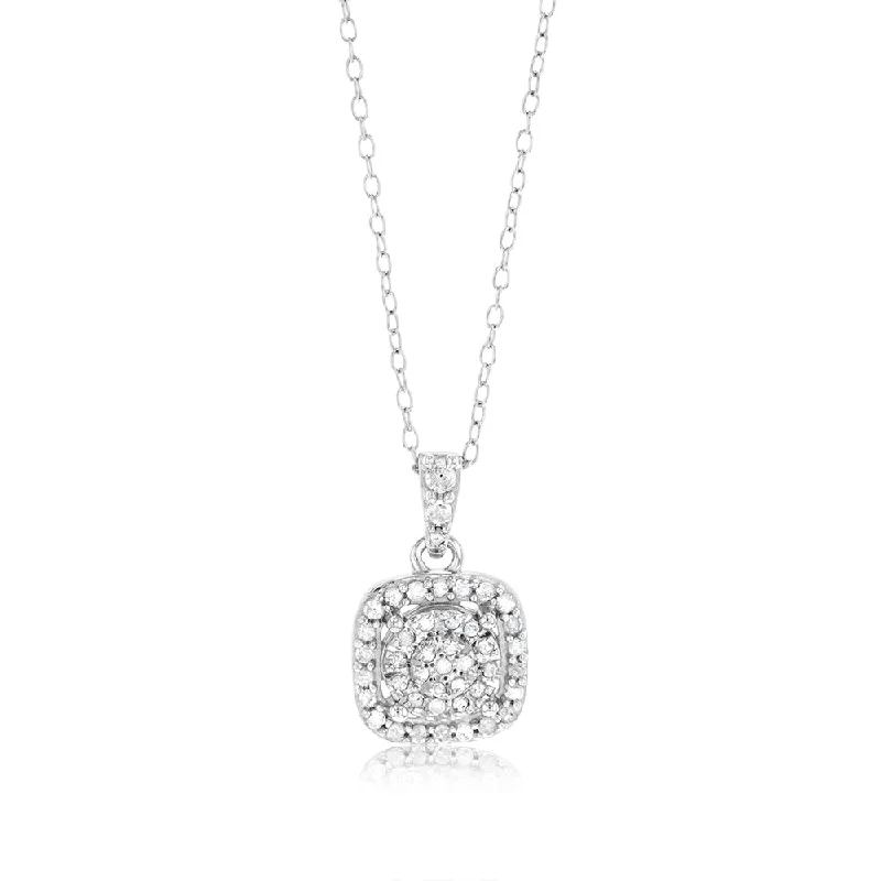 Women’s spiritual necklace-Sterling Silver 1/5 Carat Natural Diamond Cushion Shaped Pendant on 46cm Chain