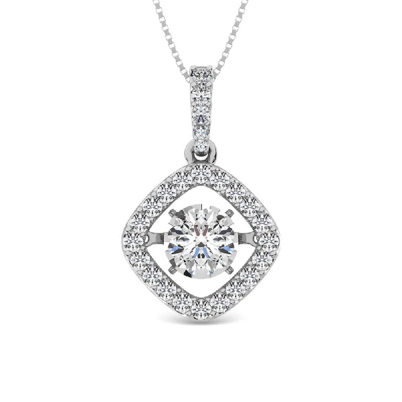 Women’s simple chain necklace-Diamond 2 Ct.Tw. Square Shape Shimmering Pendant in 14K White Gold