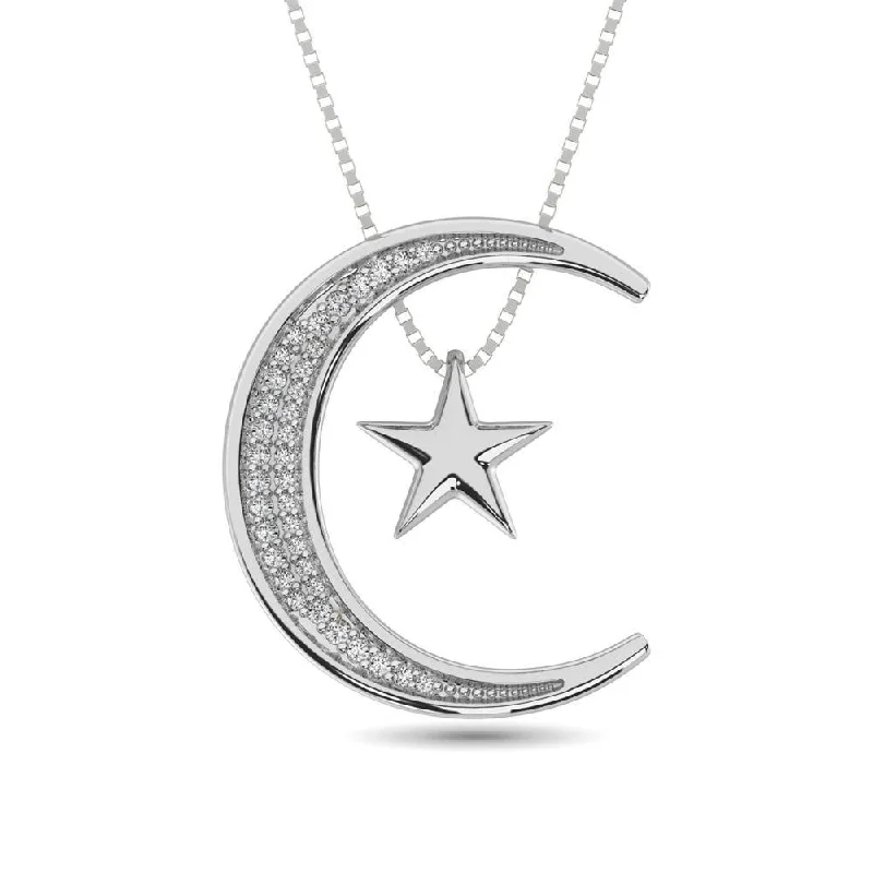 Women’s personalized pendant necklace-Diamond Moon and Star  Pendant 1/20 ct tw in Sterling Silver