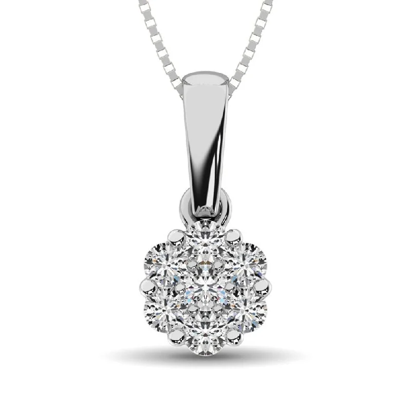 Women’s silver heart necklace-14K White Gold 1/2 Ct.Tw. Diamond Flower Pendant