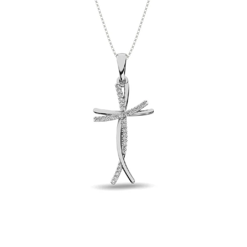 Women’s diamond and gold necklace-Diamond Cross Pendant 1/10 ct tw in 10K White Gold