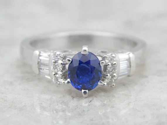 Women’s elegant engagement ring-Fine Ceylon Sapphire, Platinum and Diamond Lady's Ring