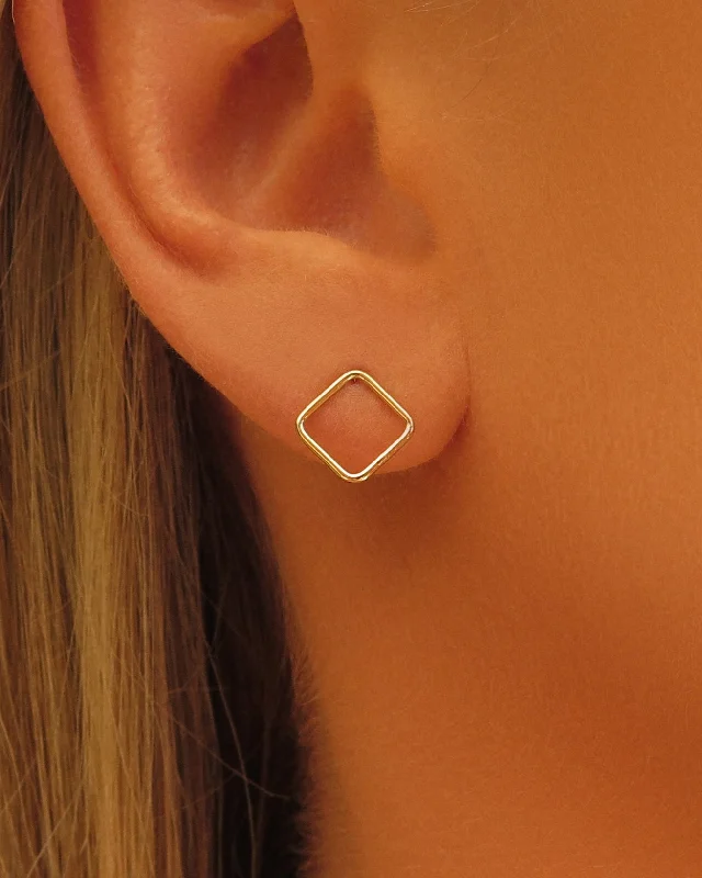 Women’s dangling crystal earrings-Square Stud Earrings - 14k Yellow Gold Fill