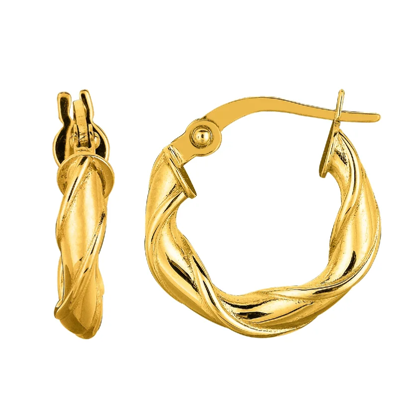 Women’s chandelier earrings-14K Yellow Gold Round Type Twisted Hoop Earrings, Diameter 15mm