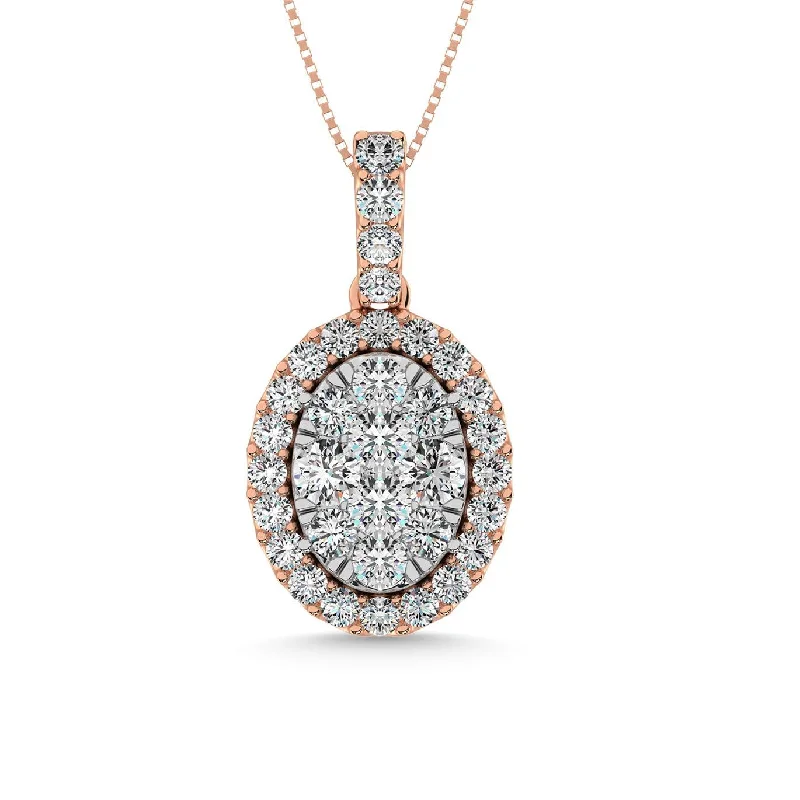 Women’s engraved necklace-Diamond 5/8 Ct.Tw. Cluster Pendant in 14K Rose Gold