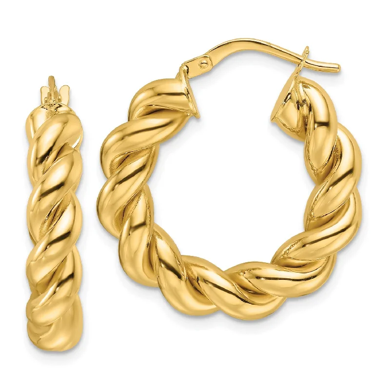 Women’s boho earrings-14k Yellow Gold High Polished Twisted Round Hoop Earrings, 25mm