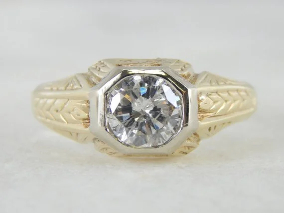 Women’s diamond and sapphire engagement ring-1930s Mens Diamond Two Tone Ring