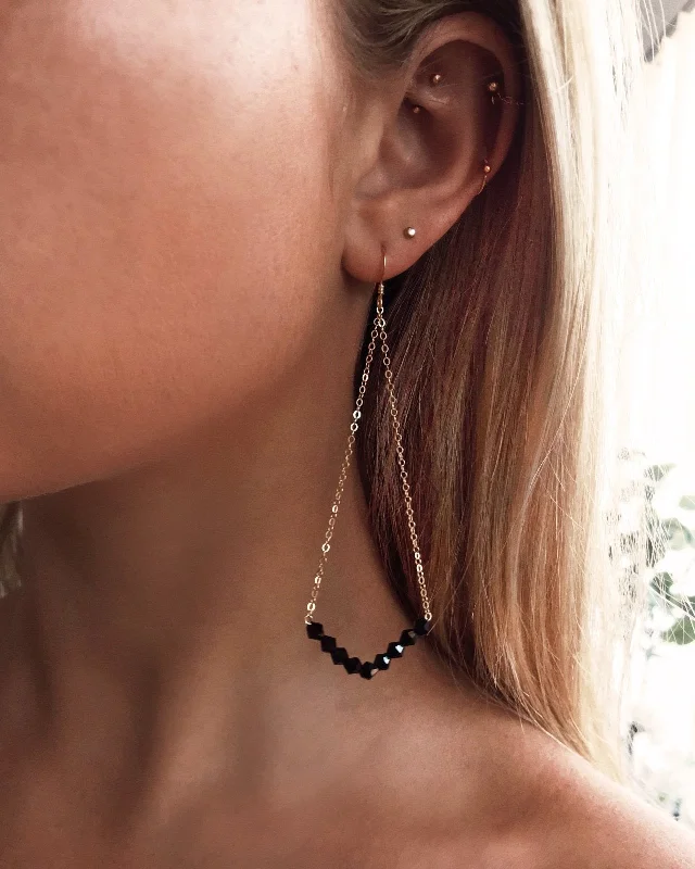 Women’s drop earrings-Black Chevron Earrings