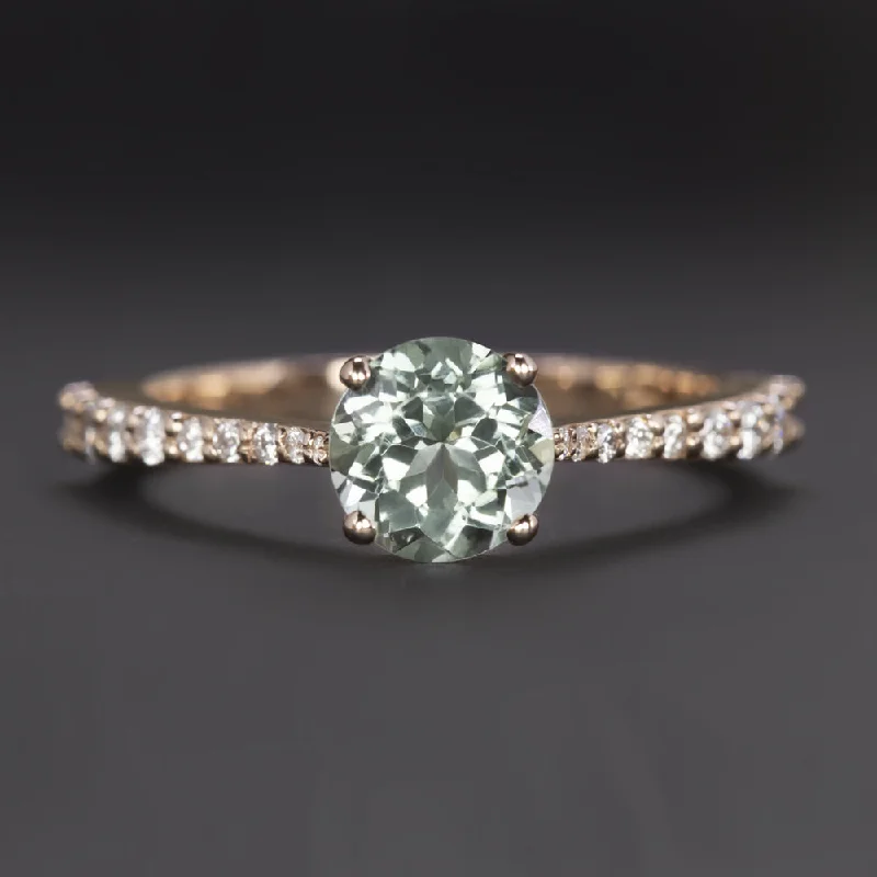 Women’s blue diamond engagement ring-MINT GREEN TOURMALINE DIAMOND COCKTAIL RING 14k ROSE GOLD NATURAL GRADUATED