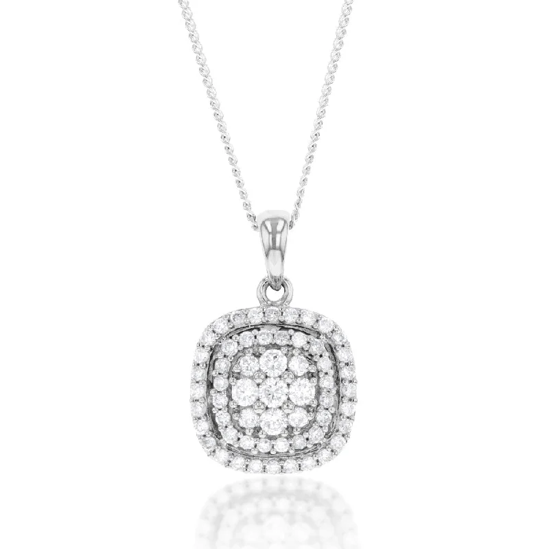 Women’s double chain necklace-Luminesce Lab Grown 1/2 Carat Diamond in Sterling Silver Pendant on Chain