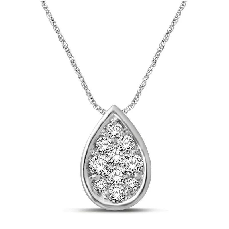 Women’s elegant diamond necklace-14K White Gold 1/6 Ctw Diamond Pear Shape Flower Pendant