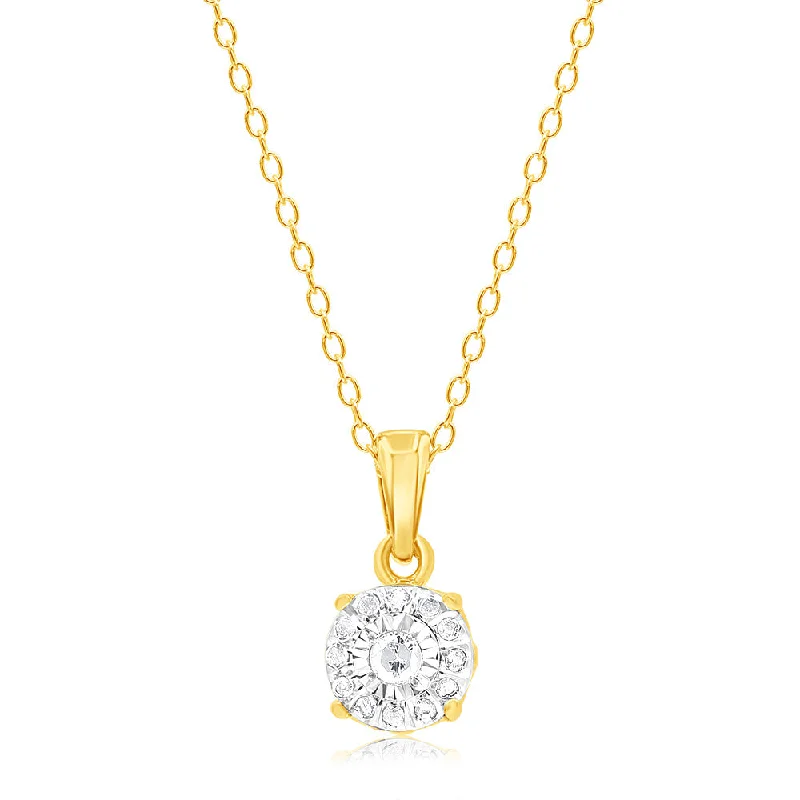 Women’s choker necklace-Gold Plated Sterling Silver 1/10 Carat Natural Diamond Pendant on 46cm Chain