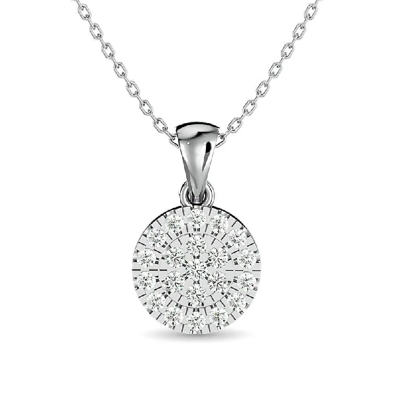 Women’s delicate gold necklace-Diamond Round Shape Pendant 1/5 ct tw in 10K White Gold