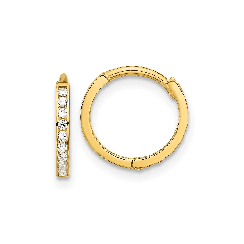 Women’s moonstone earrings-14k Polished CZ and D/C 1.5mm Huggie Hoop Earrings