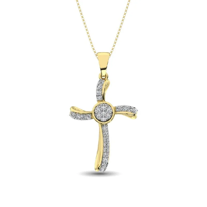 Women’s star necklace-14K Yellow Gold 1/5 Ct.Tw. Diamond Cross Pendant