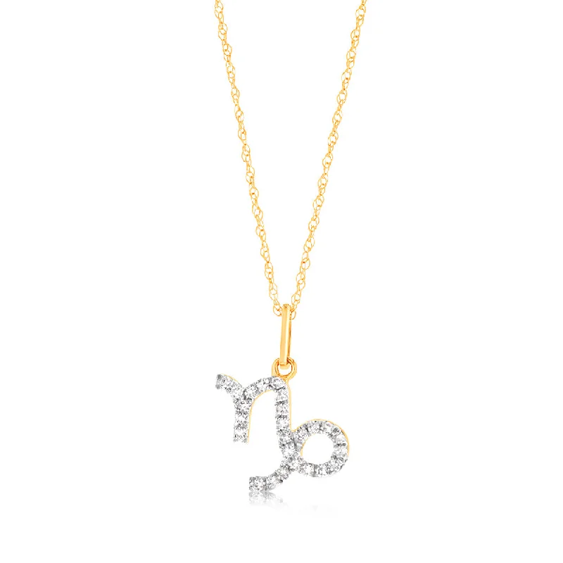 Women’s adjustable gold necklace-Luminesce Lab Diamond 9ct Yellow Gold Capricon 1/10 Carat Diamond Pendant With Chain