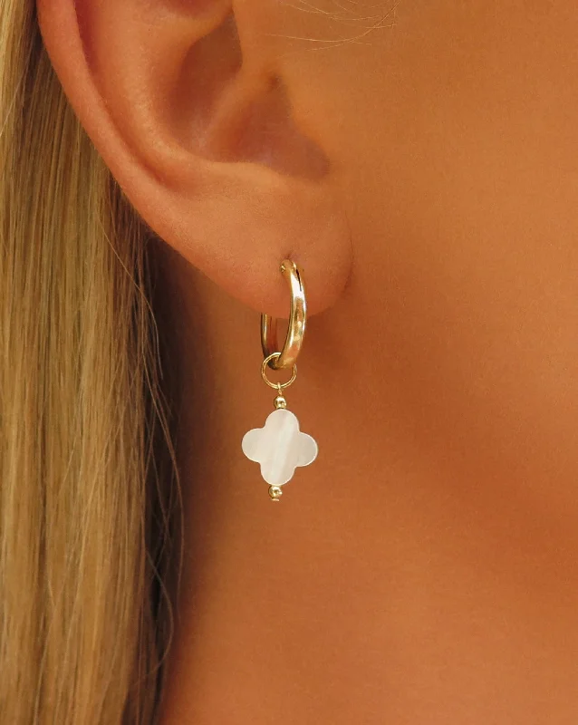 Women’s gemstone dangle earrings-White Clover Thick Hoop Earrings