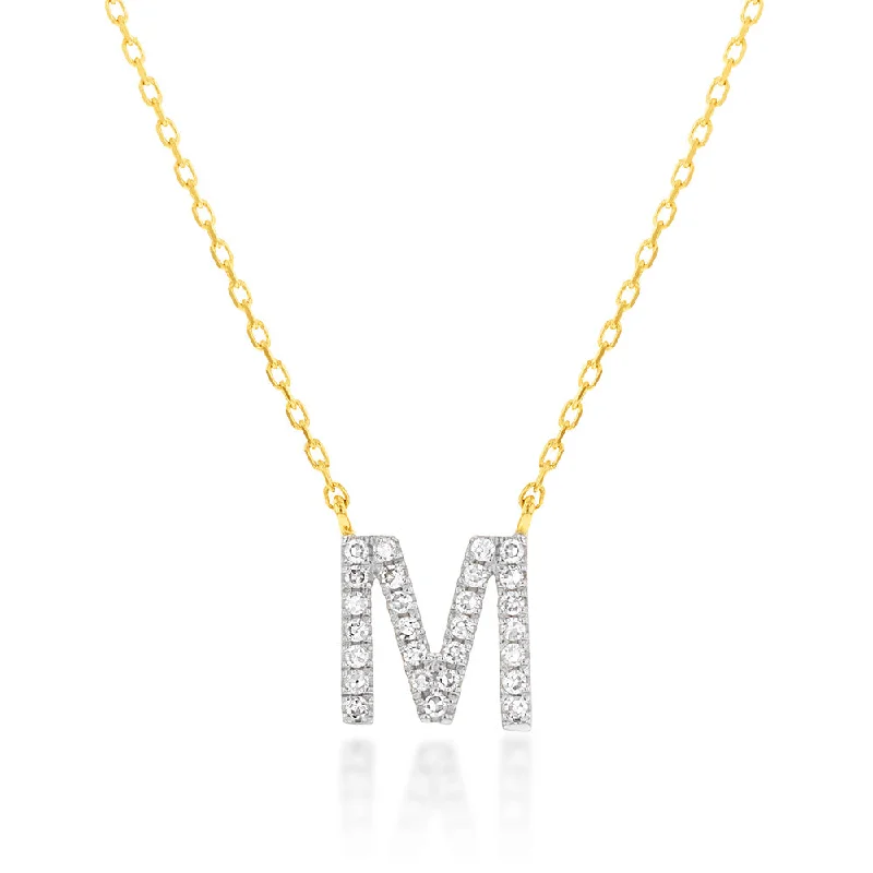 Women’s opal necklace-Luminesce Lab Diamond M Initial Pendant in 9ct Yellow Gold with Adjustable 45cm Chain