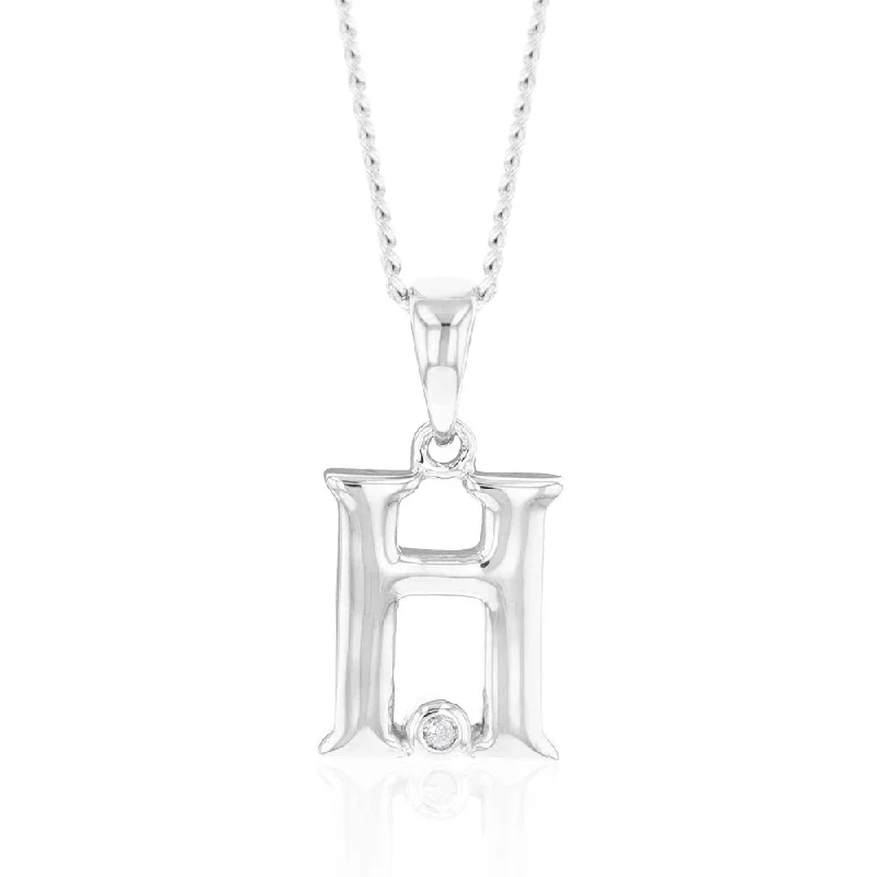 Women’s vintage-inspired necklace-Silver Pendant Initial H set with Diamond