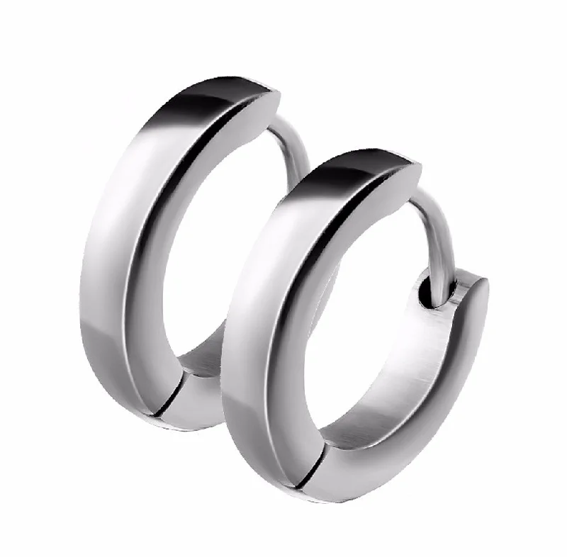 Women’s modern hoop earrings-Pair of Small Plain Dome Hoop/Huggie 316 Stainless Steel Earrings