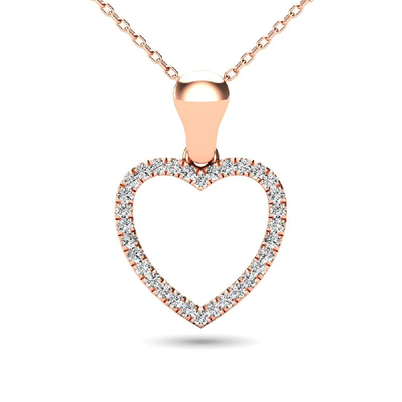 Women’s moonstone necklace-10K Rose Gold 1/10 Ctw Diamond Heart Pendant