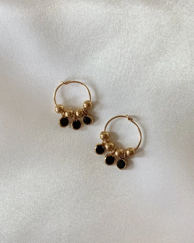 Women’s luxury earrings-Triple Black CZ Hoop Earrings  - 14k Yellow Gold Fill