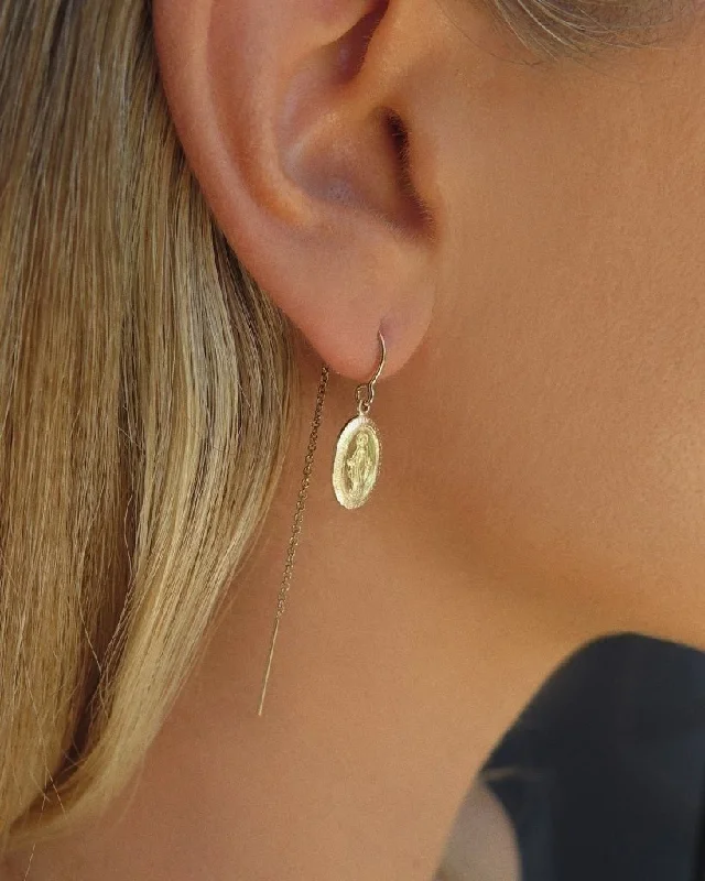 Women’s handmade gold earrings-Miraculous Medal U-Threader Earrings