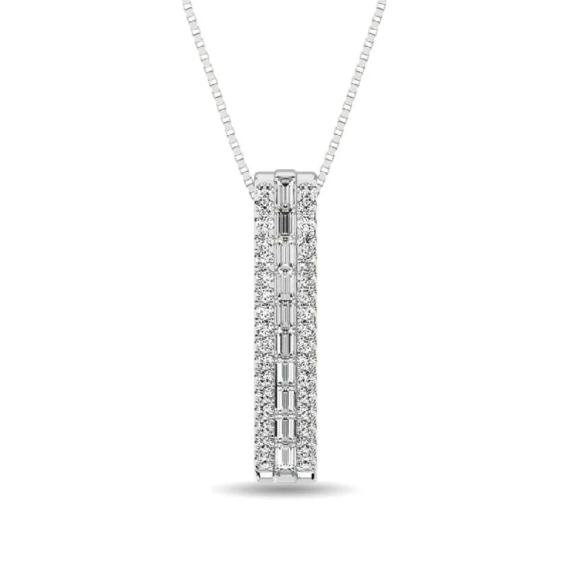 Women’s chain necklace-Diamond 1/4 Ct.Tw. Round and Baguette Fashion Pendant in 10K White Gold