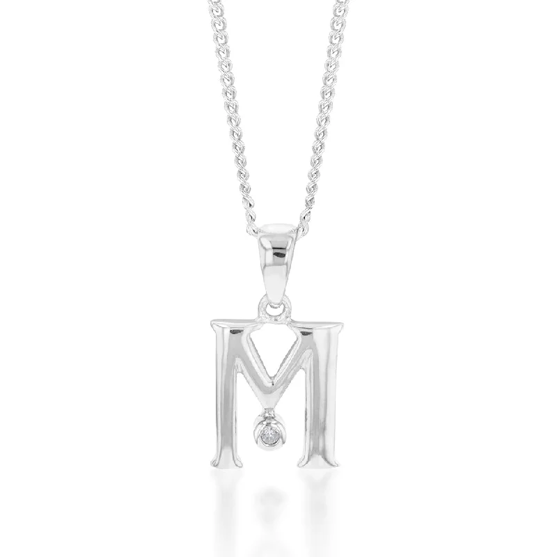 Women’s trendy necklace-Silver Pendant Initial M set with Diamond