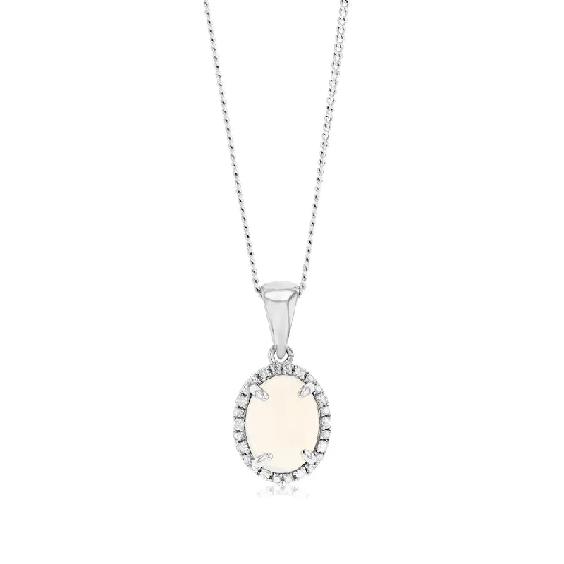 Women’s crystal pendant necklace-Opal & 5 Points Diamond Pendant in Sterling Silver