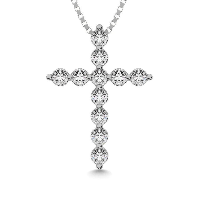 Women’s engraved gold necklace-14K White Gold 1/5 Ct.Tw.Diamond Cross Pendant